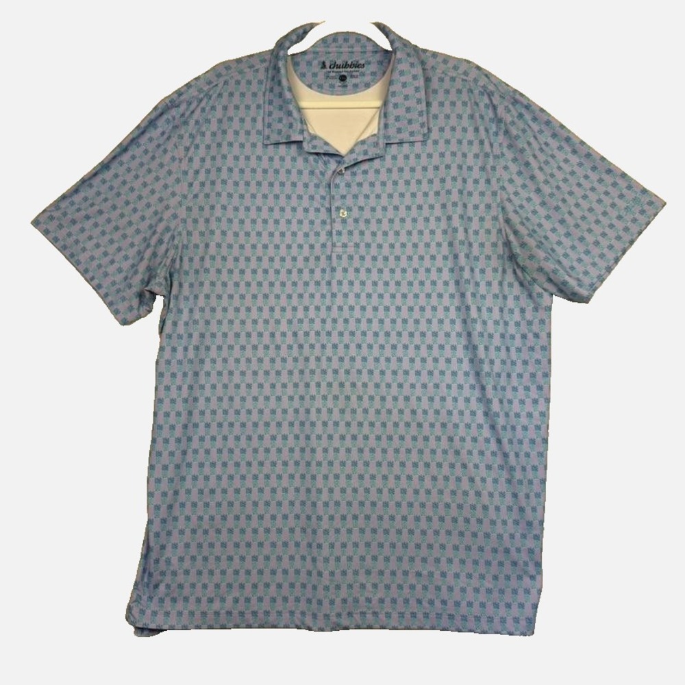 Chubbies Polo Shirt Mens 2XL Blue Purple Pineapple Golf Performance Stretch XXL